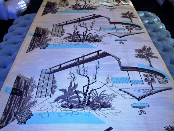 Terrace Delights! 50's Palm Springs Ranch Vintage Fabric Drape Curtain Panels 8 Avail!