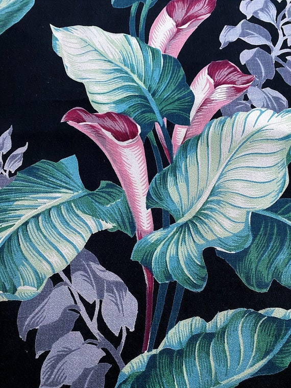 Intoxicating 30's Art Deco Miami Beach BLACK Barkcloth Vintage Fabric Calla Lillies Yardage 5YDS Avail.