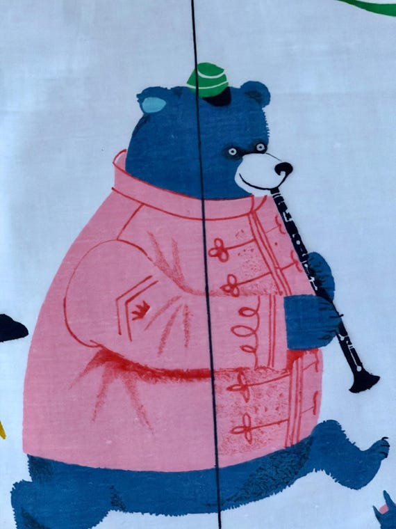 1950’s Musicians of the JUNGLE Novelty Mid Century Barkcloth Era Vintage Fabric