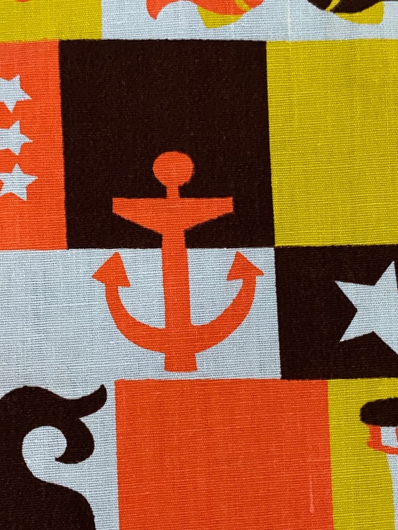 2YDS 60's Nautical Fish Anchors AWAY!!! Vintage Fabric Unused Yardage