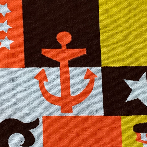 2YDS 60's Nautical Fish Anchors AWAY!!! Vintage Fabric Unused Yardage