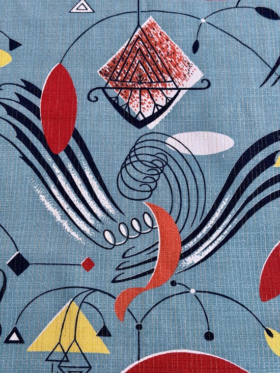 Miro Incarnated 1950’s Phoenix of ATOMIC Kineticism Lurex Mid Century Barkcloth Vintage Fabric