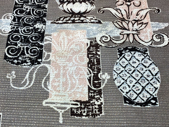 2YDS Mid Century Baroque Barkcloth Vintage Fabric Yardage 1950's MOD Yardage
