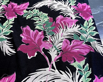 Dramatic Black Miami Beach Barkcloth Vintage Fabric Drape Curtain 30's South Beach meets Waikiki Hawaiiana