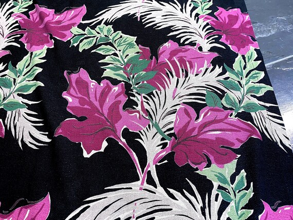 Dramatic Black Miami Beach Barkcloth Vintage Fabric Drape Curtain 30's South Beach meets Waikiki Hawaiiana