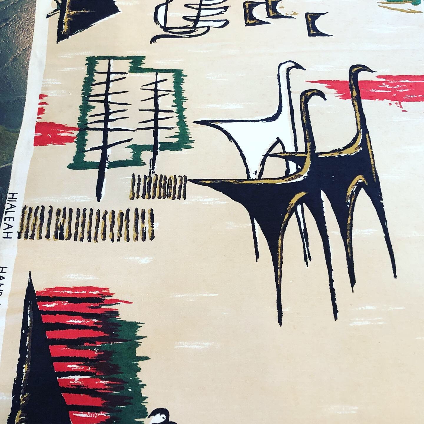 Atomic Hialeah Eames Ostrich Barkcloth Era Vintage Fabric with Etsy 日本