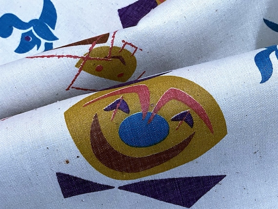 Joan Miro -esque Eames Atomic CLOWNS Abstract Vintage Fabric Mid Century Eames for Novelty Upholstery Home Decor