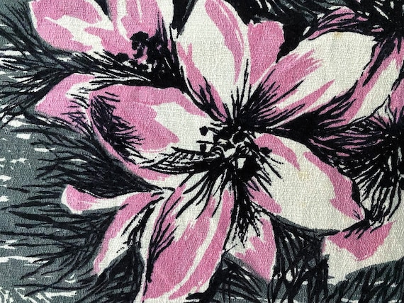 Hawaian 50's MOD ORCHIDS on Abstract Wood Barkcloth Vintage Fabric Yardage 8YDS Avail.