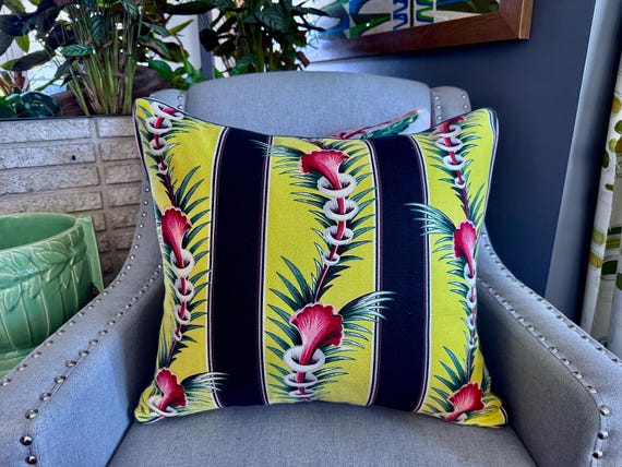 Tropical Rings Art Deco Miami Beach Mid Century Barkcloth Vintage Fabric PILLOW