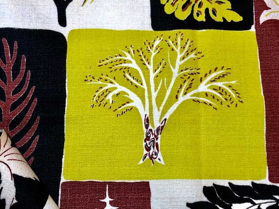 Atomic Tropical Palm Trees Barkcloth Vintage Fabric Chartreuse Mid Century Trees 3YDS Avail.