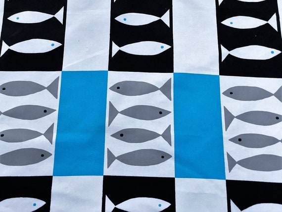 Atomic Fish Fuller Fabrics Skirt Dress Vintage Fabric Yardage Unused Mid Century Picasso