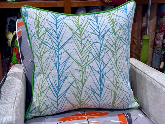 Abstract Sea Grass 1950's Coastal Chic MIAMI Mid Century Barkcloth Fabric PILLOW