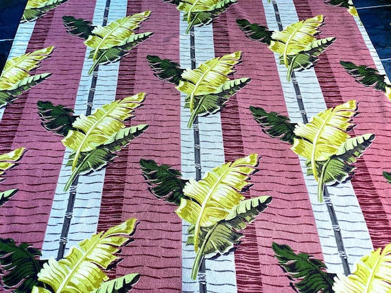Banana Leaves Miami Beach Bamboo Barkcloth Vintage Fabric Drape Curtain Art Deco Mid Century Style