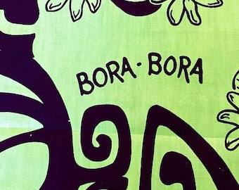 2YDS Tahiti Bora Bora Polynesian Vintage Fabric Unused Souvenir Fabric 1950's