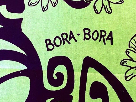 2YDS Tahiti Bora Bora Polynesian Vintage Fabric Unused Souvenir Fabric 1950's