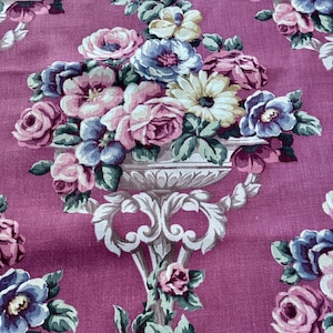 Magenta Purple Neoclassical Urns Spilling Roses 1930’s Barkcloth Vintage Fabric3YDS Avail.