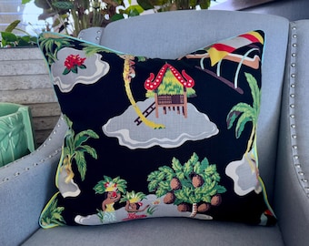 HULA HULA Hawaiiana Land 1940's Mid Century Barkcloth Vintage Fabric PILLOW Cover