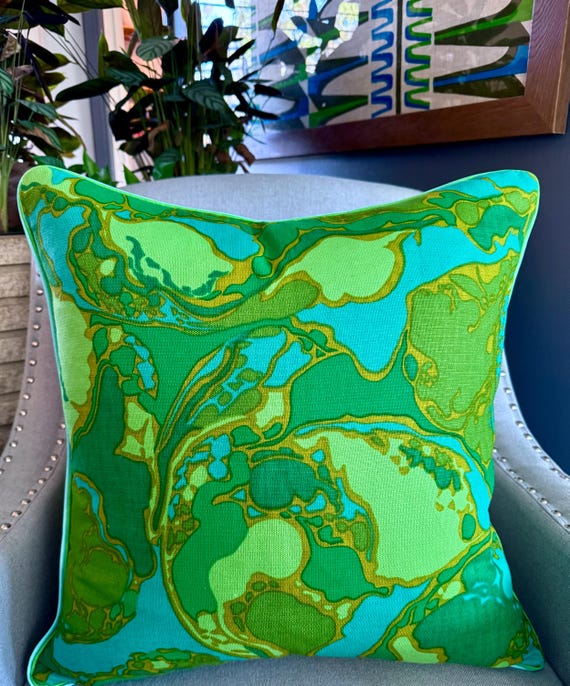 Abstract EARTH 1960's Contemporary Mid Century Barkcloth Vintage Fabric PILLOW