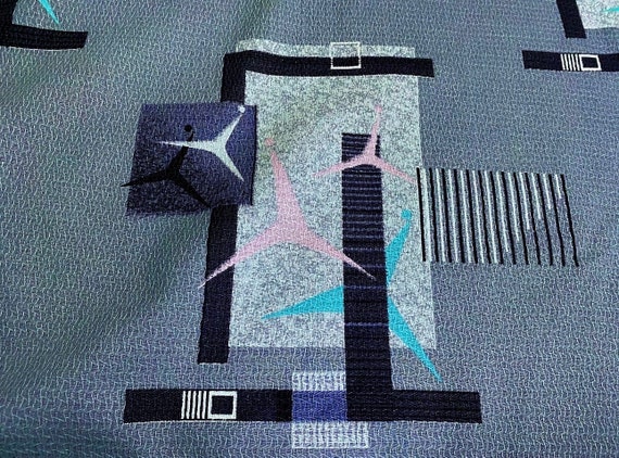 Design Orbit Floating Atomic Dancers on Charcoal Barkcloth Vintage Fabric Yardage 1950's Mid Century for Upholstry Home Decor 8YDS Avail