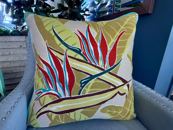 HOLLYWOOD 1948 Gay Lee Walter of California Art Deco Mid Century Barkcloth Fabric PILLOW