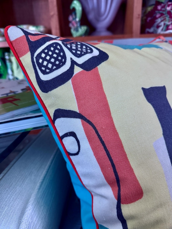Joan Miro FISH 1950's Atomic Mid Century Miami Barkcloth Fabric PILLOW
