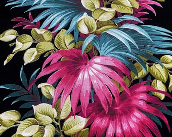 2YDS BLACK 30's Hawaiian Palms Tropics Barkcloth Vintage Fabric Unused Yardage Art Deco THE BEST!