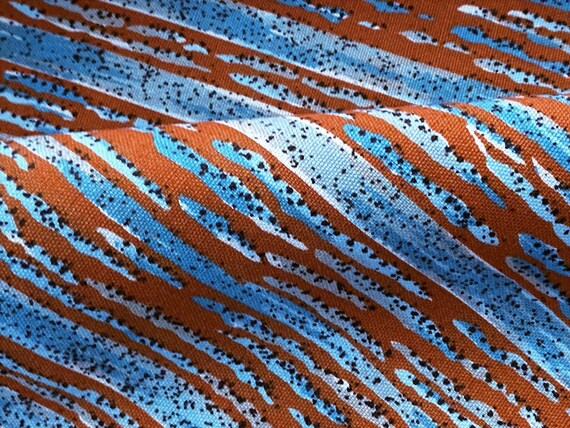 60's 70's Industrial Modern Tangerine & Cerulean Snake Skin Schumacher Long Look Stripe 4YDS Avail.