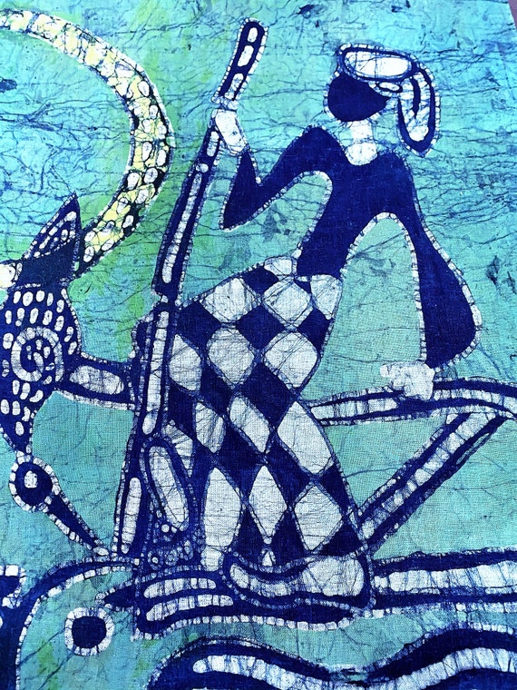 1960's Tribal Mid Century Batik Vintage Fabric Yardage on Celadon & Chartreuse 4YDS Avail.