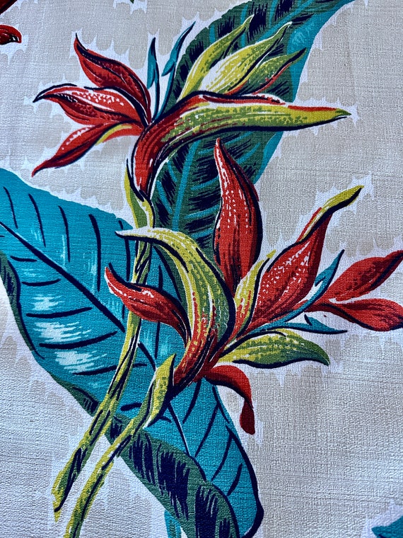 Intoxicating Miami Beach POPS of Turquoise! Birds of Paradise Barkcloth Vintage Fabric