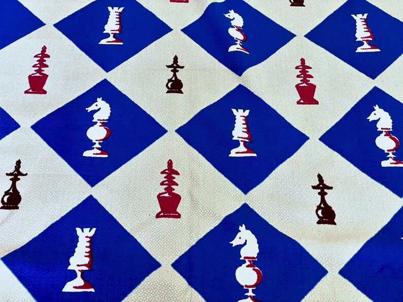 Chess Anyone? Fabulous Fifties Barkcloth Vintage Fabric Gaming Yardage ...