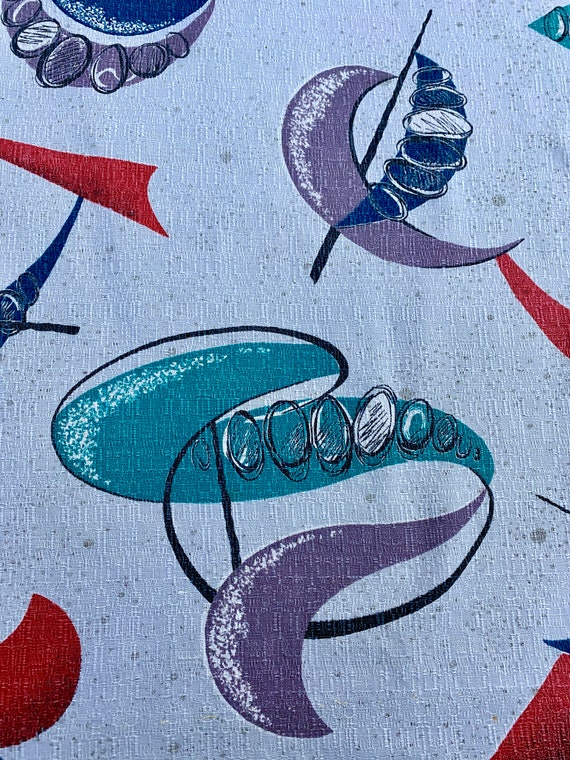 2.4YDS Design Floating Celestial Cosmic Seashells Barkcloth Vintage Fabric Yardage
