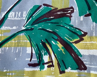 1940's Polynesian TAHITI Island Leafy Abstract Plaid Barkcloth Vintage Fabric 9YDS Avail.