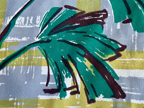 1940's Polynesian TAHITI Island Leafy Abstract Plaid Barkcloth Vintage Fabric 9YDS Avail.