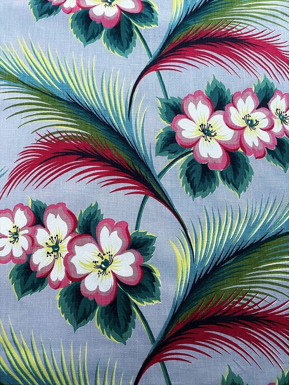 2.6YDS Miami Beach Art Deco Tropical ORGASM! Barkcloth Vintage Fabric Unused Yardage