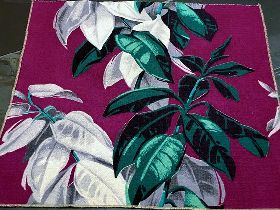 Art Deco Dramatic Caladiums Barkcloth Vintage Fabric Unused 1930's Salesman Sample