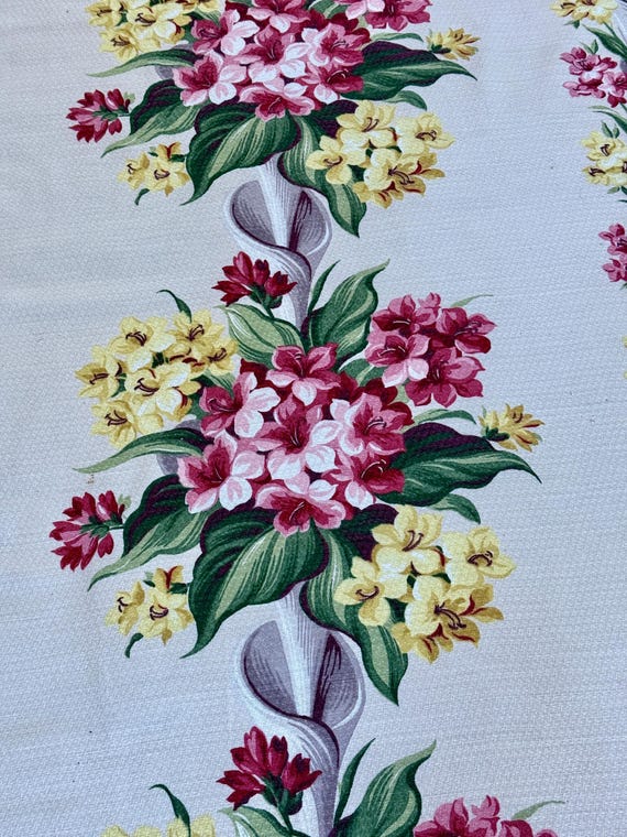 Cottage Cala Lilies Barkcloth Vintage Fabric Drape Curtain Hollywood Regency Dorothy Draper 8 Avail.