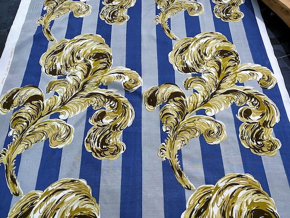 Art Nouveau mts Hollywood Regency "Plummage" Ostrich Feathers Vintage Fabric for Upholstery Home Decor 3YDS Avail.