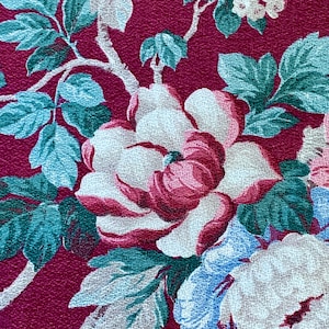 Hollywood Regency 1940's Floral on Raspberry Barkcloth Vintage Fabric Yardage for Upholstery Drapery Pillows 3YDS Avail.