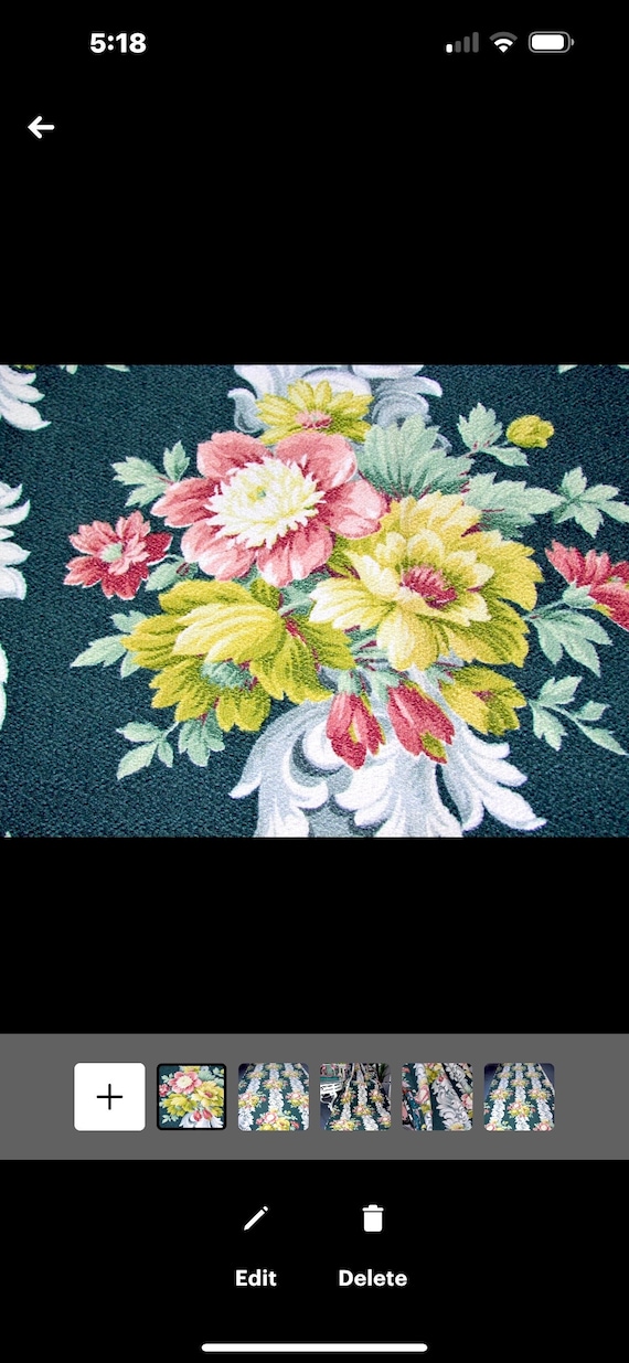 Peachy Pink & Chartreuse ROSES on Teal Authentic Nubby Barkcloth Vintage Fabric Drape Curtain 2 Avail.
