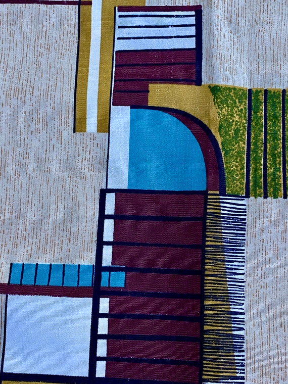 40's Geometric Deco Cityscape on Shoji Screen Vintage Fabric Yardage for Upholstery Home Decor Pillows 3YDS Avail.