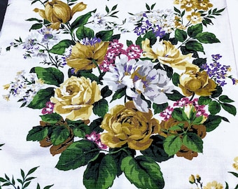 Tela vintage Hollywood Glam con rosas amarillas, tela de corteza, yardas, algodón, tapicería, disponible en stock