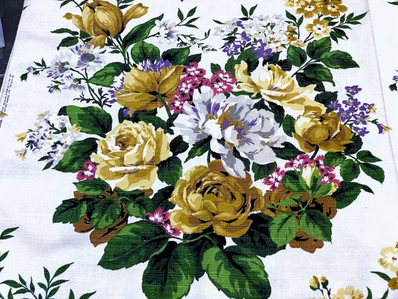Hollywood Glam Yellow Roses Barkcloth Vintage Fabric Yardage Cotton Upholstery 9YDS Avail BTY