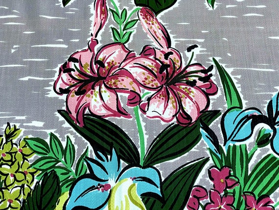 Fun & Fabulous! "DESGN BAHAMA" 40's Tropical Barkcloth Vintage Fabric Orig Salesman Sample