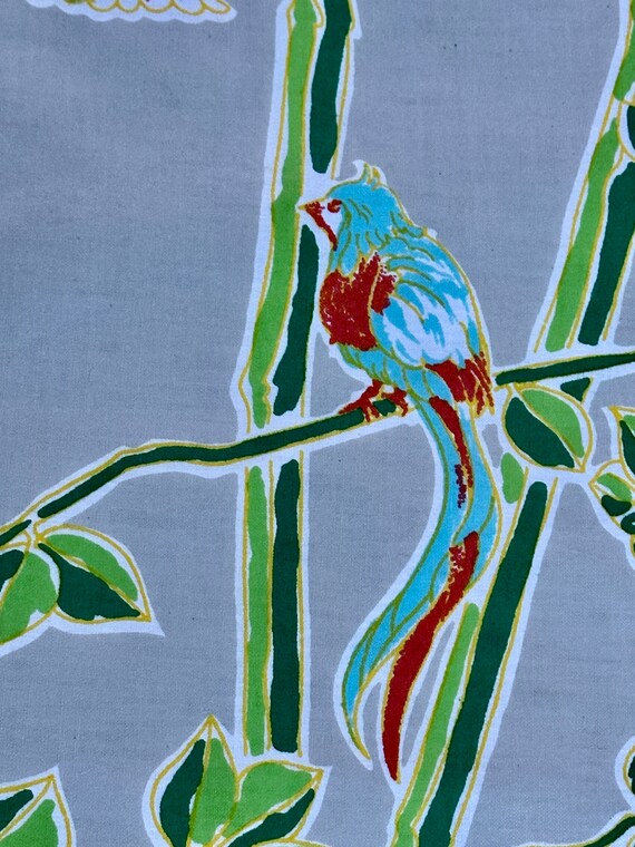 60's 70's Menagerie of Tropical Birds on a Carnival of BAMBOO Vintage Upholstery Fabric