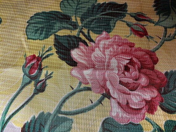 1950-'s Shabby Chic Roses Barkcloth Era Vintage Fabric Drape Curtain Rayon MIx Cottage Style