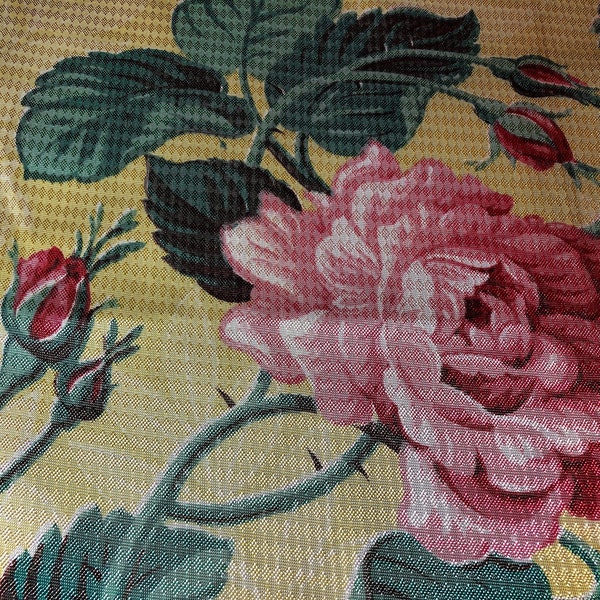 Cortina de tela vintage estilo cabaña con mezcla de rayón y rosas Shabby Chic de los años 50