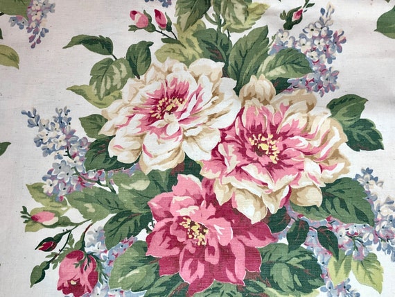 Intoxicating Cottage Floral Barkcloth Era Vintage Fabric - Etsy
