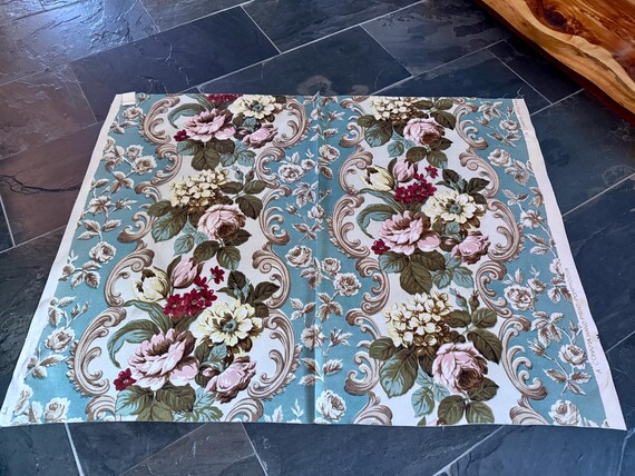 1940’s Pompadour ROSES French Style Victorian Mid Century Barkcloth era Vintage Fabric