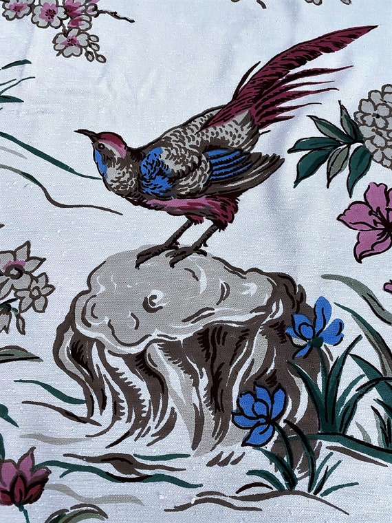 50's Tropical Hawaiian BIRDS Vintage Commercial Shantung Fabric Yardage Cohama Mei-Ling 4YDS Avail.