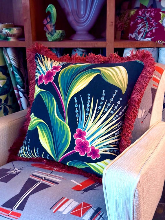 Tropical Fireworks! South Beach 1930's Art Deco Mid Century Barkcloth Fabric PILLOW